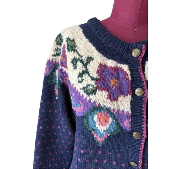 Woolrich Vintage Heart Floral Button Front Wool Cardigan size S - Picture 8 of 10